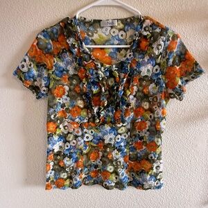 Vibrant Floral Ruffle Blouse - Multicolor
